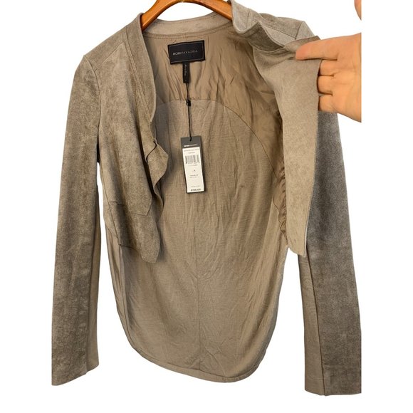 BCBG Maxazria Norton Crop Jacket Faux Suede Small Khaki Stretch $198 6756 NWT - Picture 11 of 14